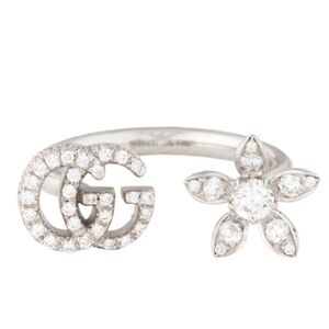 Gucci 18K Diamond Open Flora Cocktail,  Ring Size: 14 / 54, Authentic